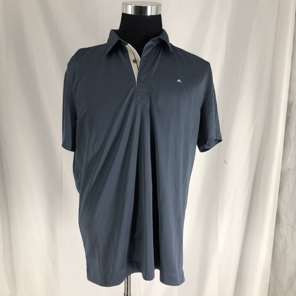 J.Lindeberg Polo Shirt X Large Grey Blue Slim Fit Tour Tech Golf Mens